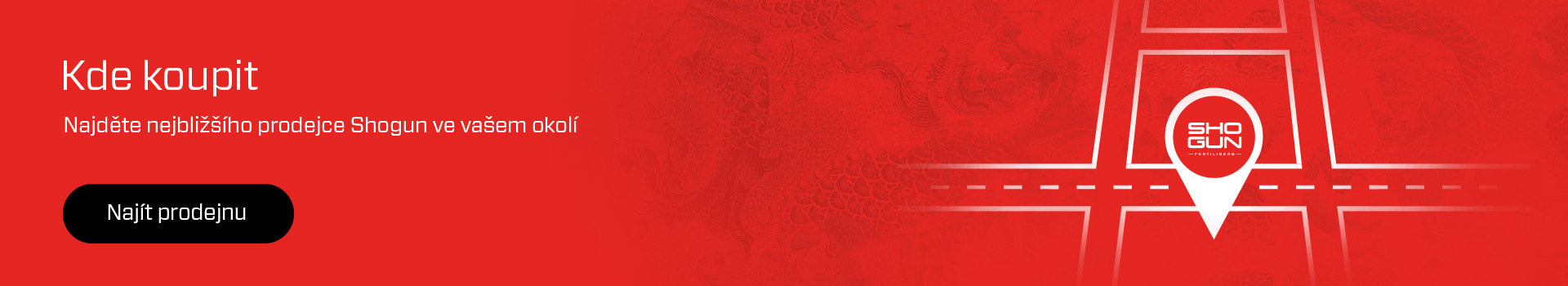 Red Shogun stockist locator banner in Czech